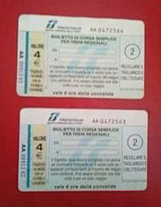 Проездные зональные ж.д. билеты TRENITALIA. Италия. 2 шт.